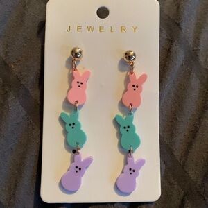 Peeps, Pierced Earrings, Pink, Blue, Purple Dangling Earrings,